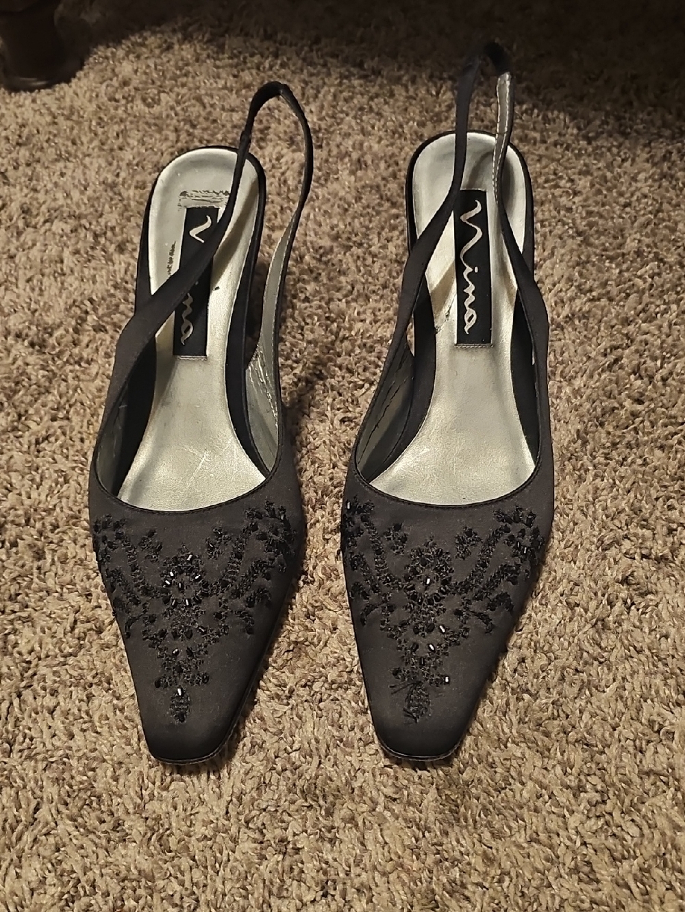 Nina Black Beaded Slingback Heels